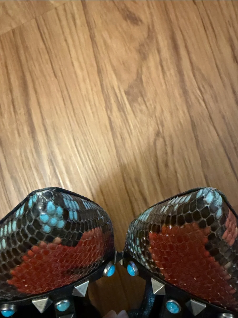 Valentino Garavani Black Studded Multi-Color Python Rockstud Heels 38.5